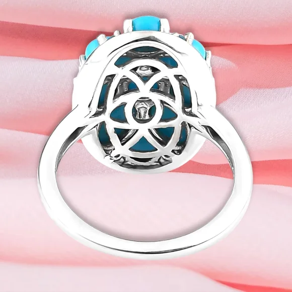 NWT AMERICAN SLEEPING BEAUTY TURQUOISE & NEON APATITE PLATINUM PLATED .925 RING